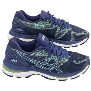 Asics Gel-Nimbus 20 Navy Blue Mint Running Shoes Womens 7 FlyteFoam Narrow T853N